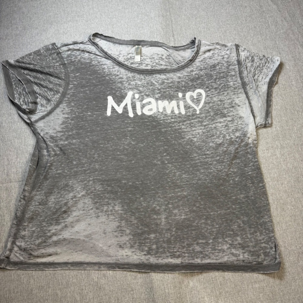 US Apparel Miami Heart Burnout T-Shirt Grey White Women 2XL Short Sleeve Scoop